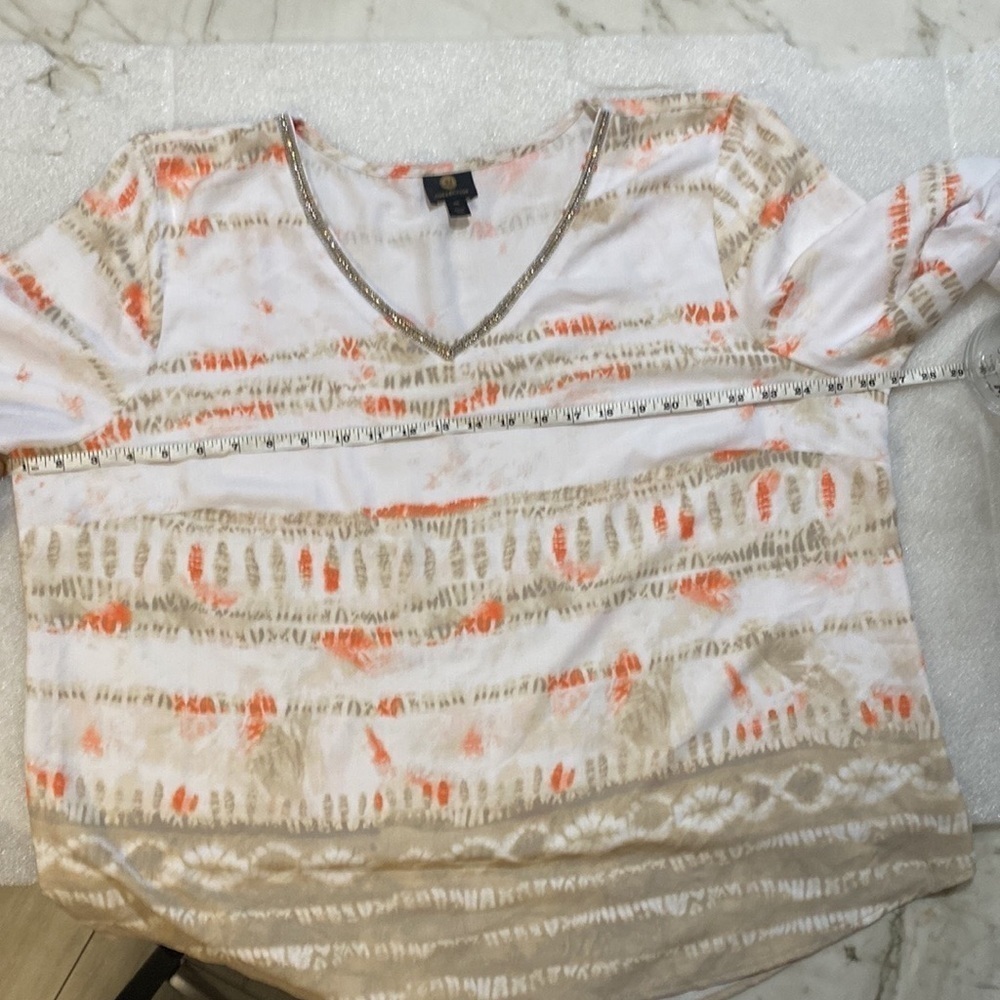 JM Collection Womens Printed Bell Sleeve Top Stone Combo Beige Plus Size 2X - Picture 6 of 7